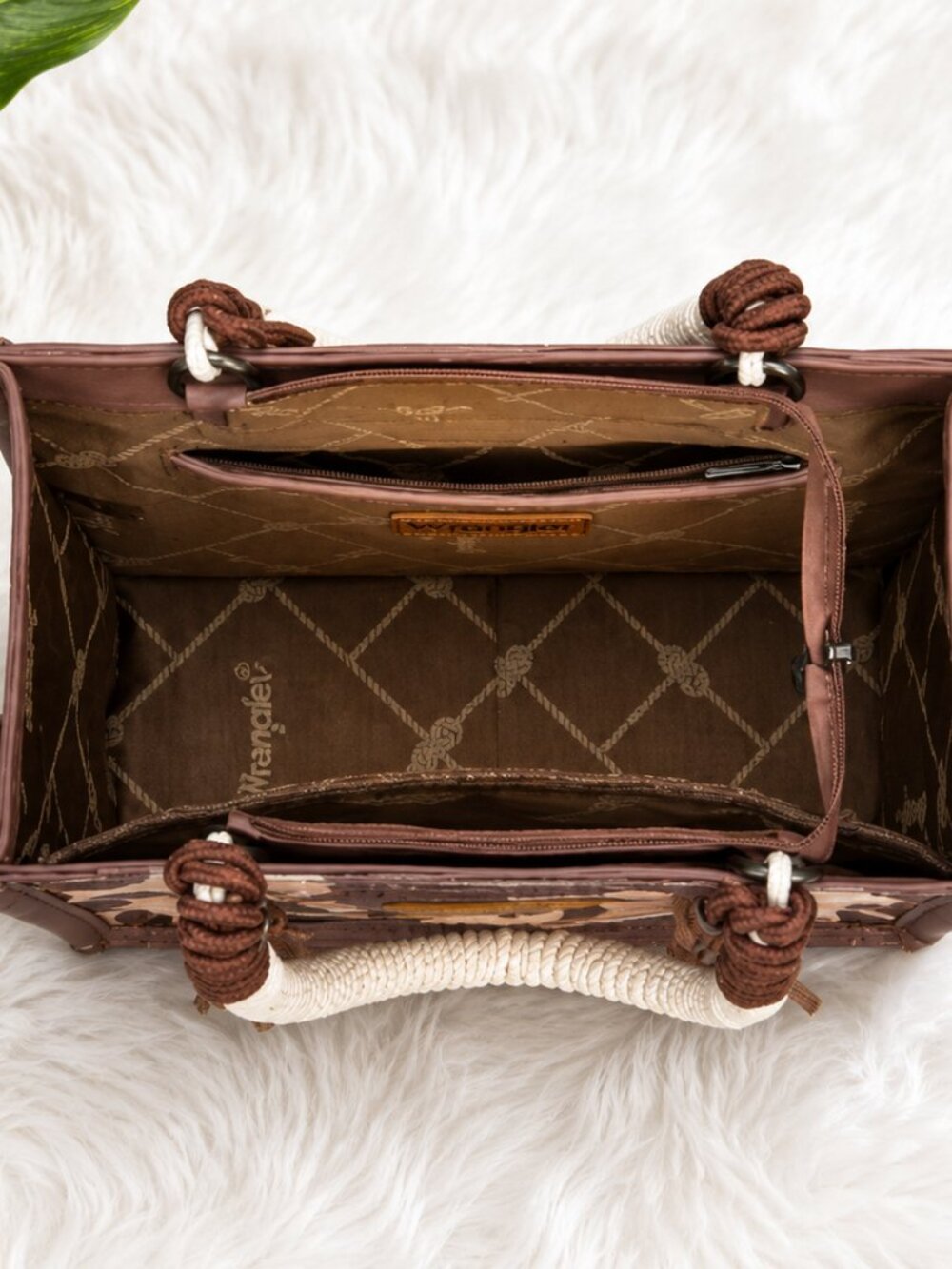 Wrangler Cow Print Tote Bag Brown & White Western Rope Handle Crossbody Purse NW - Picture 2 of 2